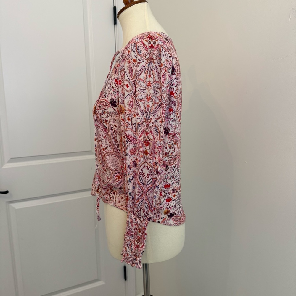 Dear John Pink Paisley V-Neck Blouse Peasant - Picture 3 of 12